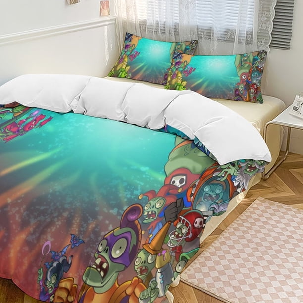 Plants Vs Zombies Quilt Set Thicken Soft 3 Pieces Bedding Set All Season Duvet Cove with 2 Pillowcases for Adult Women Girls Teens Home Room Decor