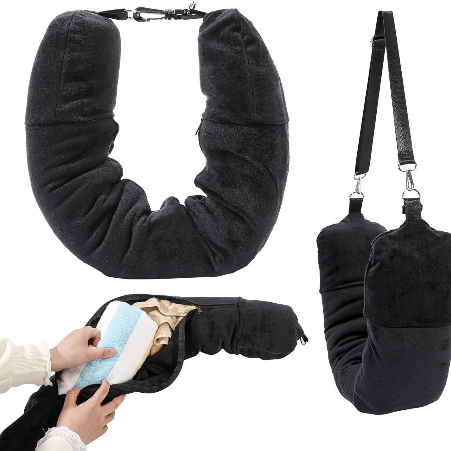 Xusx111 - Bolsa De Almacenamiento De Viaje De Almohada De Cuello Abafado Para Aviones Con Ropa, Se Adapta A 3 + Días De Esenciales De Viaje, Sin Relleno (negro)