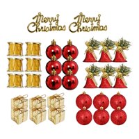 Magideal - 32 Piezas Decoraciones Para Árboles De Navidad Adornos Navideños Decorativos Bolas Campanas Tambores Cajas De Regalo Colgante Con Dijes Decoración Nav Oro Rojo