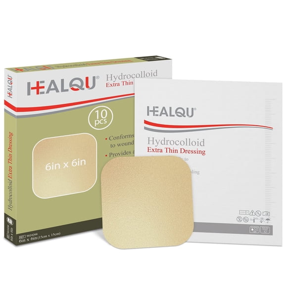 Apósito hidrocoloide para heridas Healqu, 6 x 6 cm, caja de 10 unidades, tamaño grande