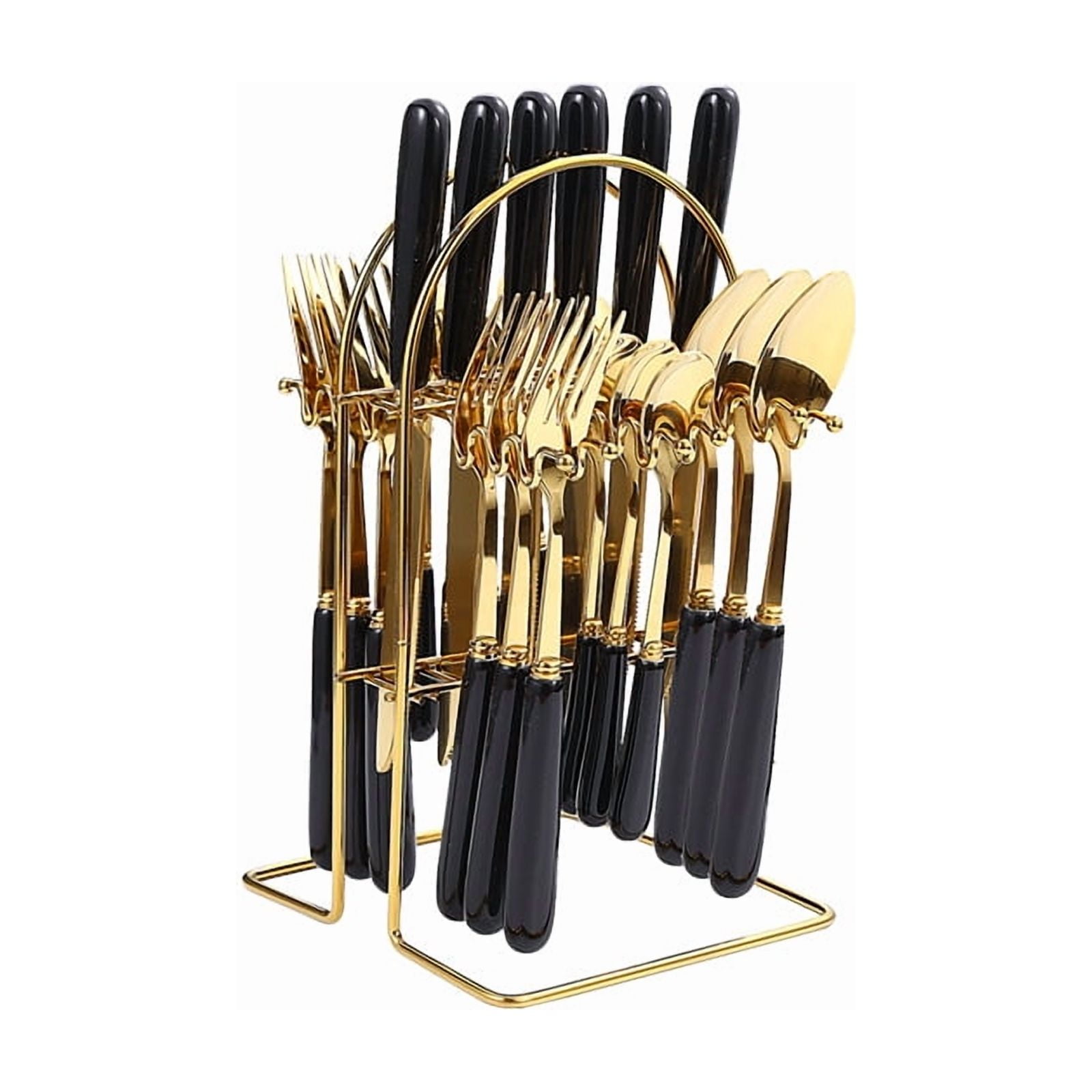 Xmhytop Juego De Cubiertos De Oro Negro 24 Piezas Flatware Set De Acero Inoxidable, Ideal Para Familias Y Eventos
