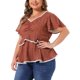 thumbnail image 4 of Agnes Orinda Blusas de Verano para Mujer Tallas Grandes con Cuello de Corazón Floral, Encaje, Manga Corta con Volantes 3X Rojo, 4 of 6