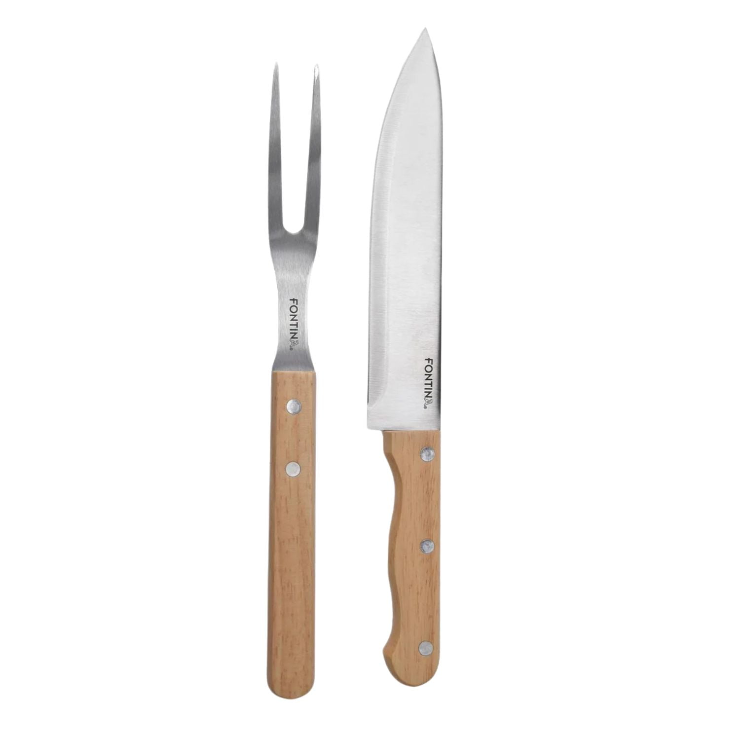 Fontina - Set Parrillero Cuchillo + Trincho Acero Mango Madera