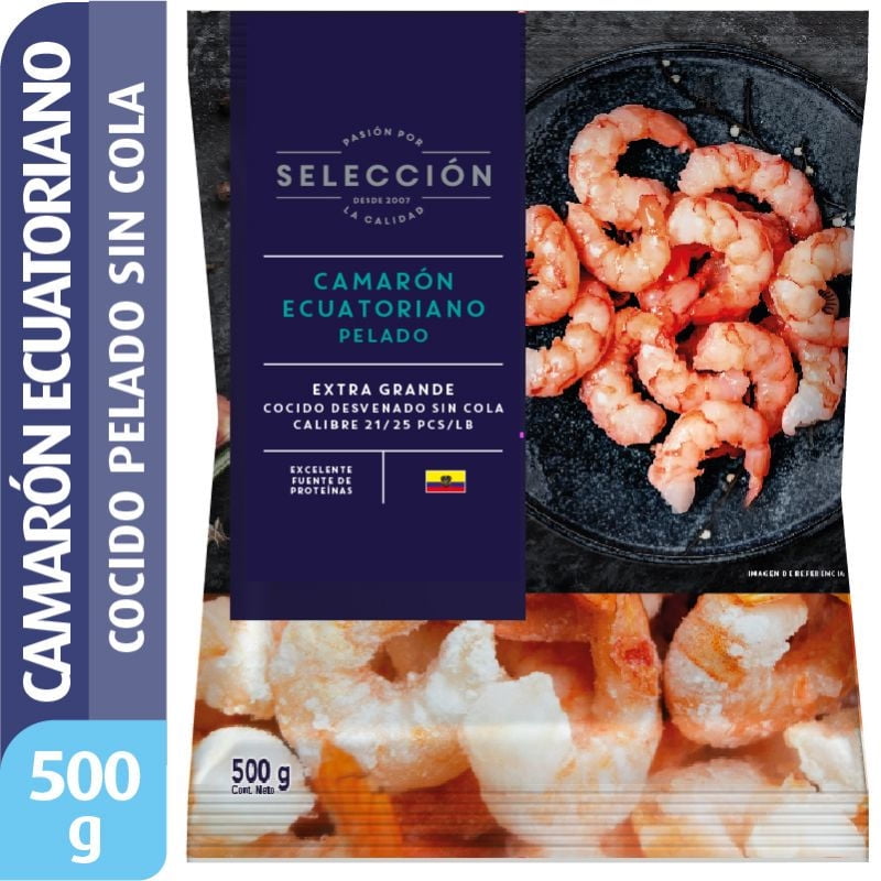 Camarón Ecuatoriano Extra Grande Pelado Sin Cola Desvenado Cocido 500 g Selección