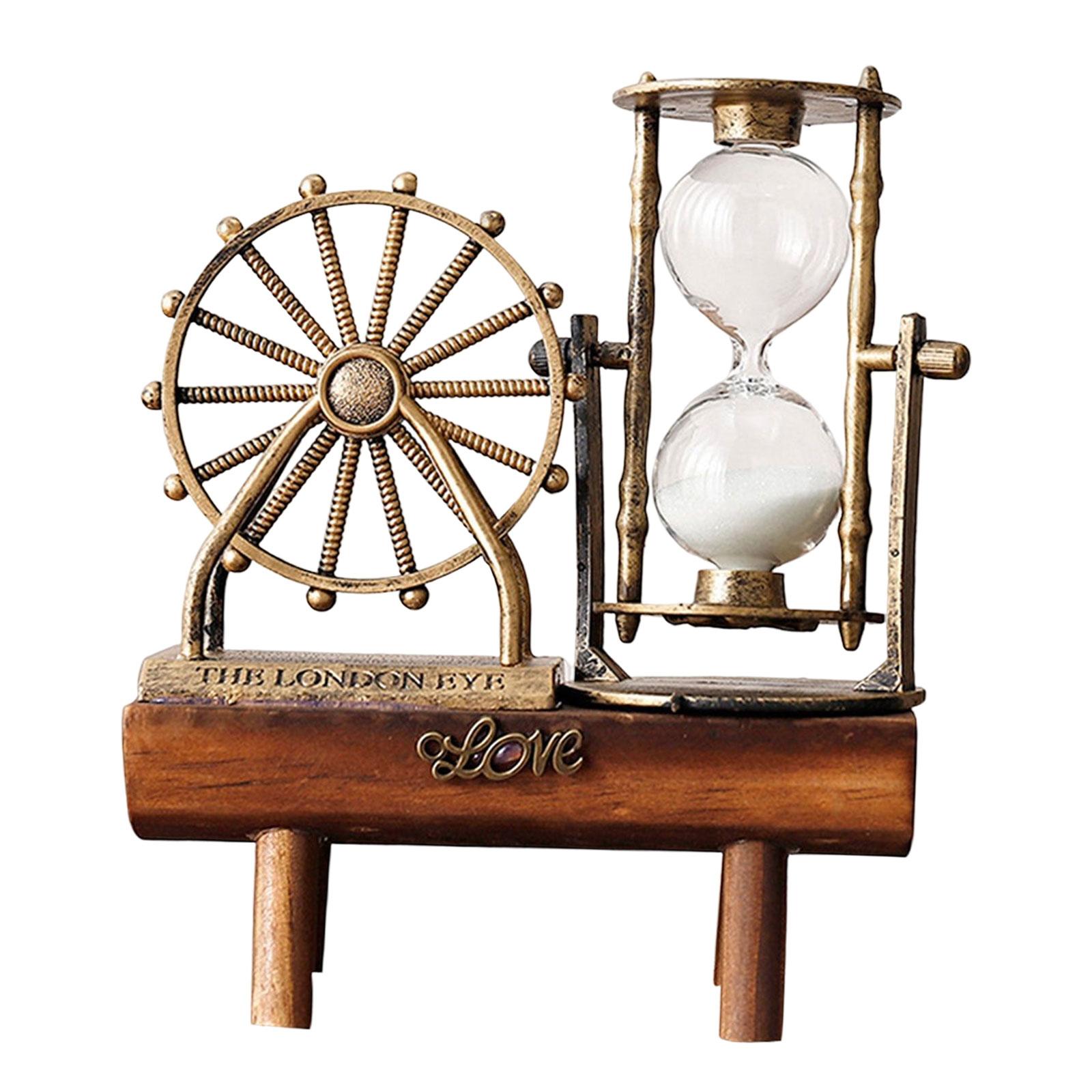 Bothyi - Reloj De Arena Con Rueda De Cielo De Estilo Retro Europeo, Temporizador De Arena, Base De Madera Creativa