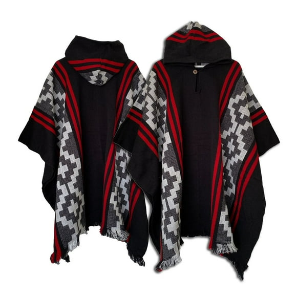 Poncho Con Lana De Alpaca Diseño Tradicional Mapuche
