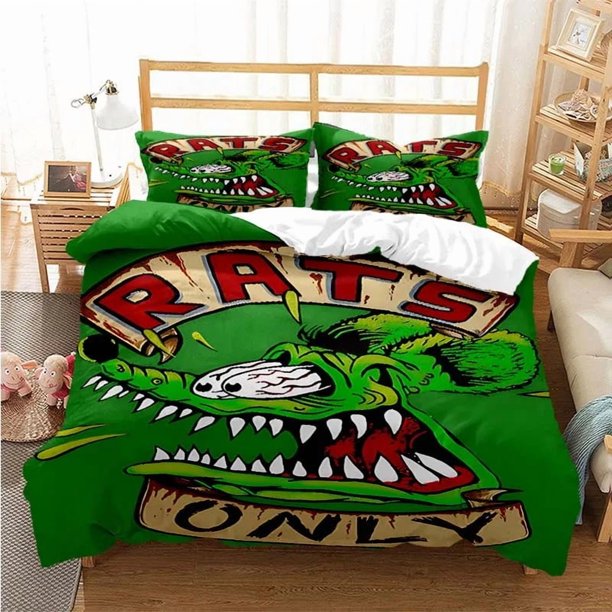 Cartoon Rat Fink Green Mouse Bedding Set Boys Girls Duvet Cover Pillowcase Bed Kids Adult Fashion