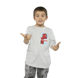 Polera Manga Larga Niño Caras Spiderman Gris Marvel