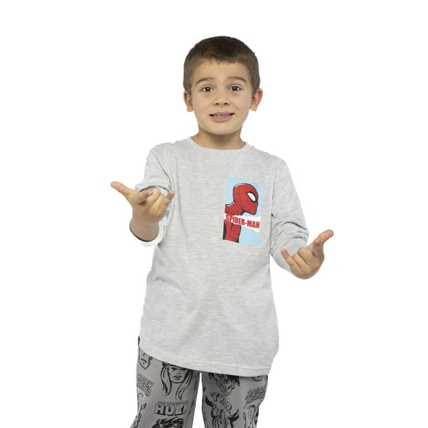 Polera Manga Larga Niño Caras Spiderman Gris Marvel