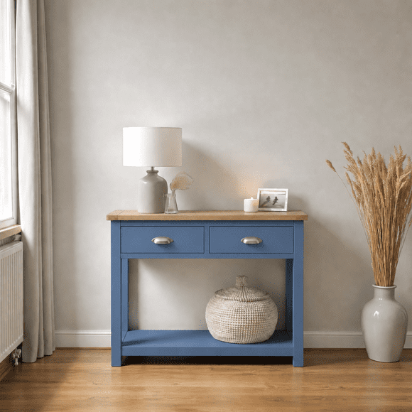 Arrimo "Dual Space" 2 Cajones Consola de Madera con Repisa - Azúl Marino - 100x35x80 cm