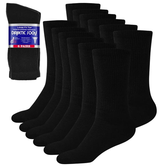 Calcetines Diabetic Crew Para Hombre Paquete De 6 Negros