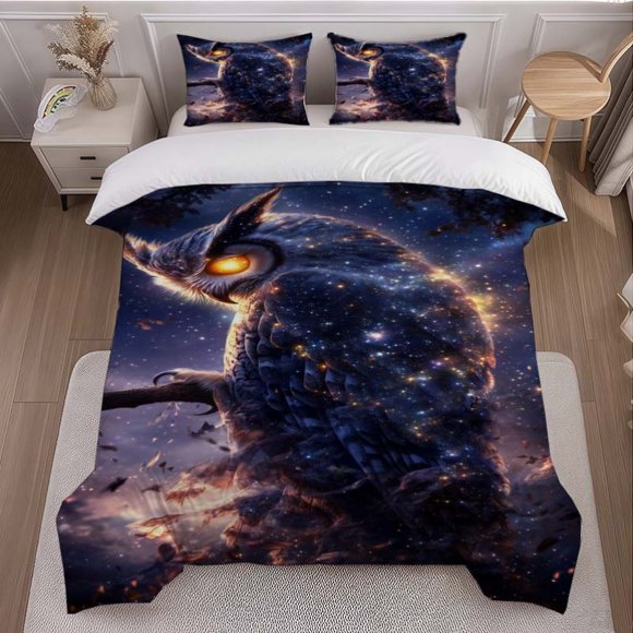 3pcs Owl-Themed Bedding Set Including Duvet Cover And Pillowcases. Soft
