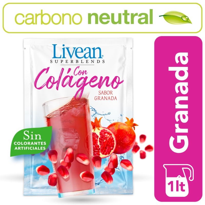 Jugo En Polvo Con Colágeno Granada Sobre 7 g Livean