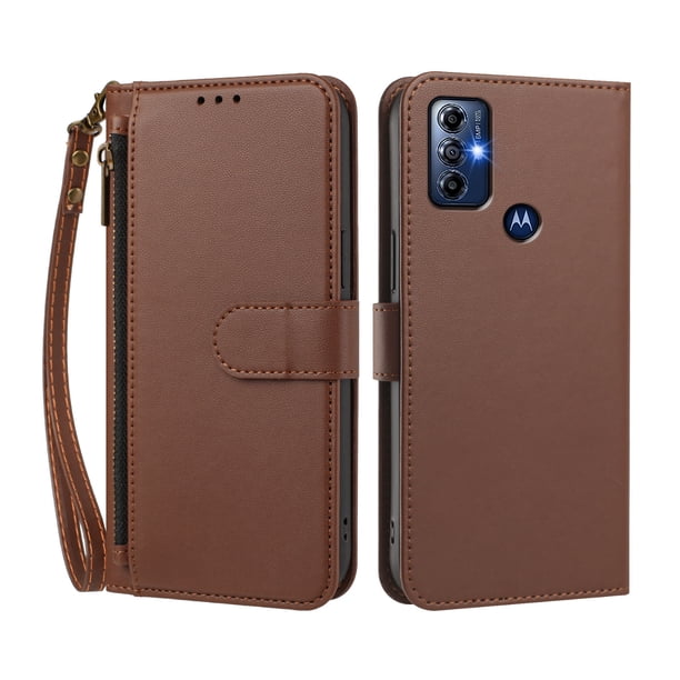 Funda Tipo Billetera para Motorola Moto G Play 2023 con Soporte y Bolsillo con Cierre Marrón