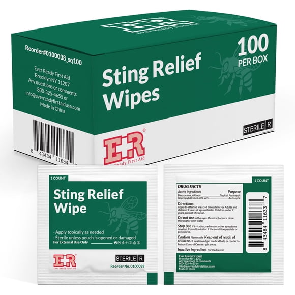 Toallitas para alivio de picaduras Ever Ready First Aid, 100 unidades
