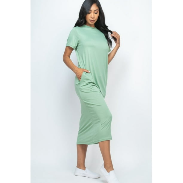 Vestido Estilo Camiseta Con Bolsillos Laterales