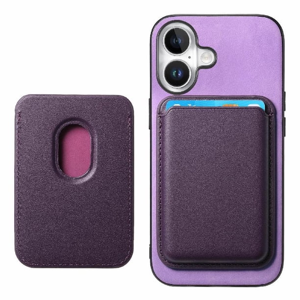 Funda de Cuero Magnética con Tarjetero para iPhone 16 Cubierta Delgada Morado