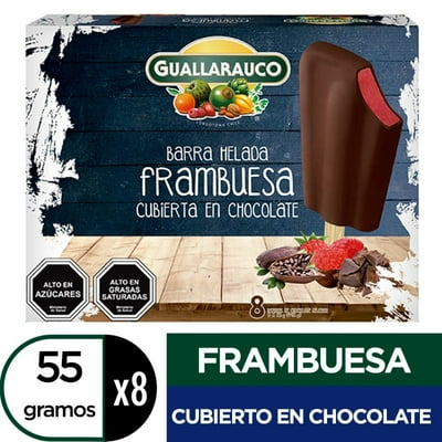 Helado Barra De Fruta Sabor Frambuesa Cubierto En Chocolate Caja Pack 8 X 55 G Guallarauco