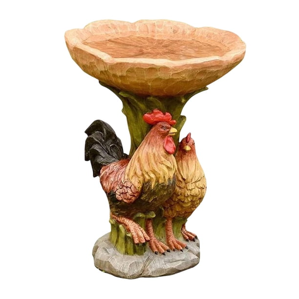 Alimentador de resina para jardín, cuenco de Baño para pájaros, regalo decorativo, baño de aves, césped, estatua de gallo, estatuilla, escultura de po