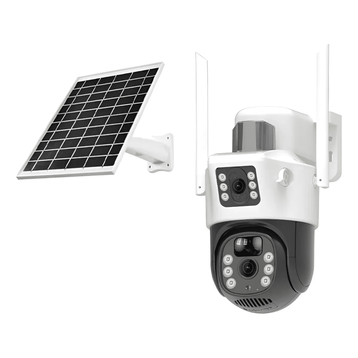 Genérico - Cámara De Seguridad Solar De Doble Pantalla Visión Completa Blanco