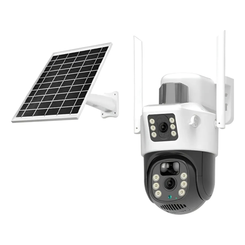 Genérico - Cámara De Seguridad Solar De Doble Pantalla Visión Completa Blanco