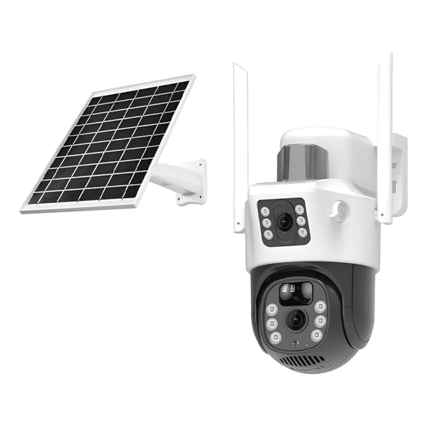 Cámara De Seguridad Solar De Doble Pantalla Visión Completa Blanco