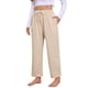thumbnail image 4 of INSPIRE CHIC Pantalones de Pijama para Mujeres Cuadros Pierna Ancha Gingham Fondos Ajustables con Cordón Ropa de Dormir Cintura Elástica Ropa de Descanso Beige, 4 of 6