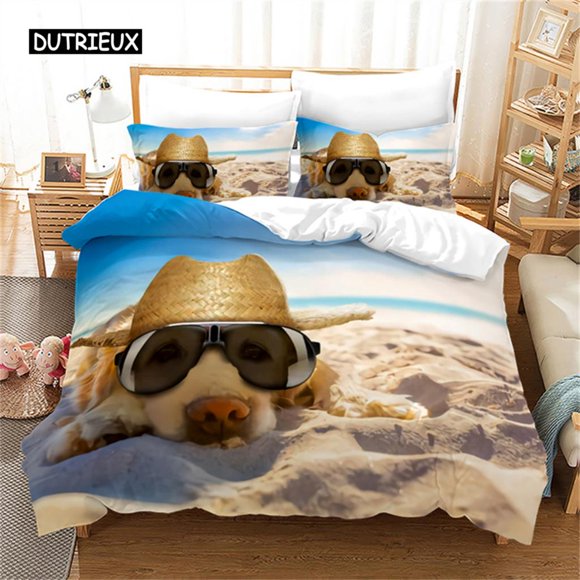 x2041 Bed SheetsDuvet Cover Puppy Cute Pet Dog Print Comforter Cover Microfiber Animal Theme Bedding Set Full Size for Kids Boys Girls Bedroom 3-Piece Bedding Set (1 Duvet Cover + 2 Pillow Shams) nj20