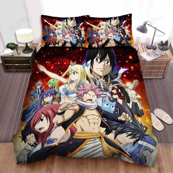 Fairy Tail Anime Characters In Flame Quilt Duvet Cover Set Children Super 3-Piece Bedding Set