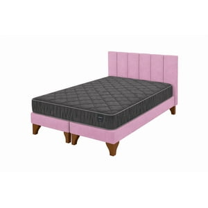 5º Sueño - Cama Europea Somnia 2 Plazas + Respaldo Tubular Madera Lino