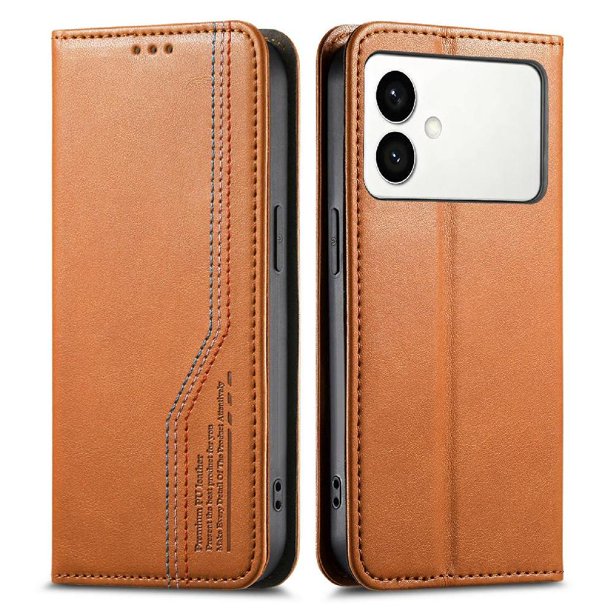 Funda tipo cartera para Samsung Galaxy S26 Edge de piel con cierre magnético, ranuras para tarjetas y correa para la muñeca Marrón