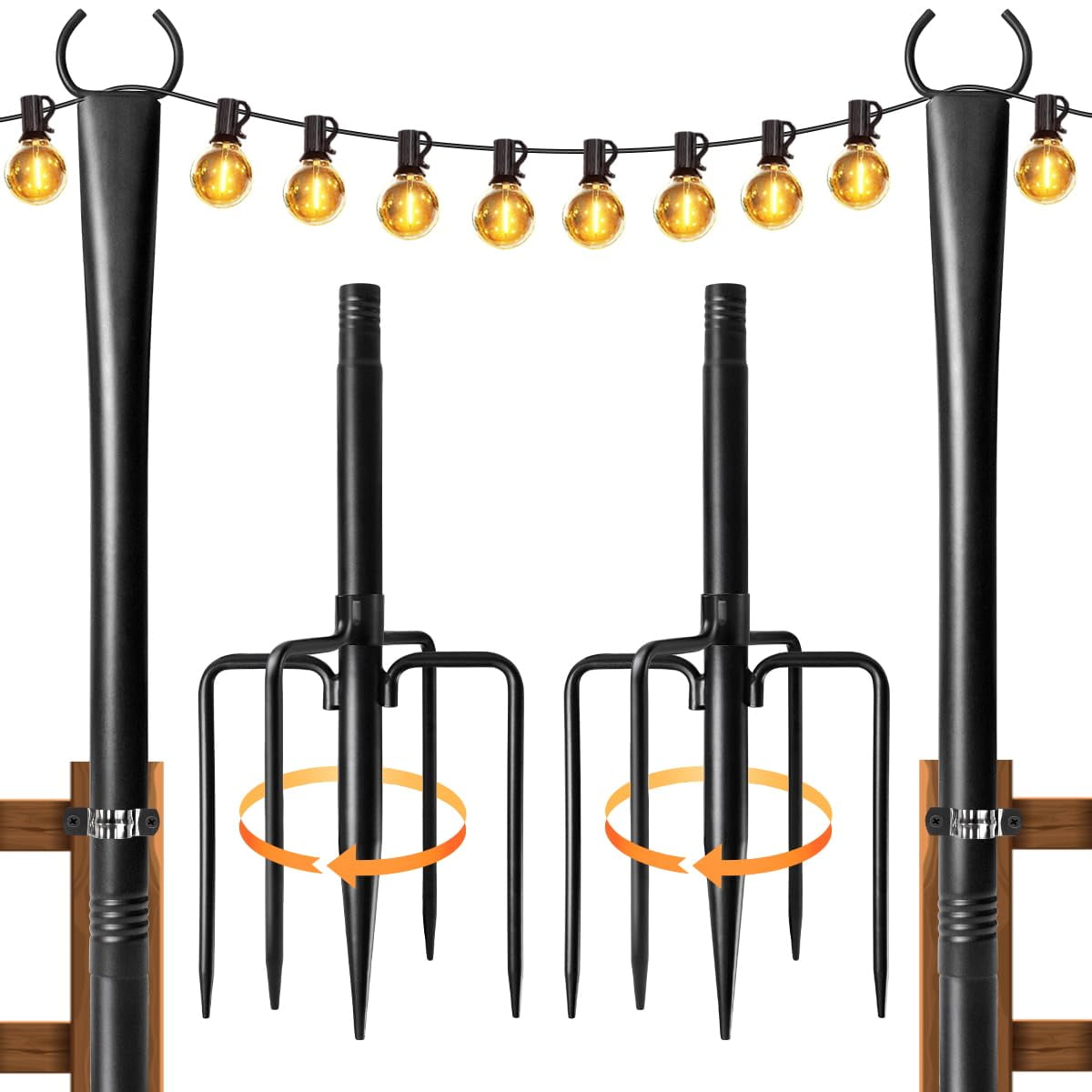 Postes Para Luces De Cadena Fussion, 2 Piezas, Metal Ajustable Para Exterior