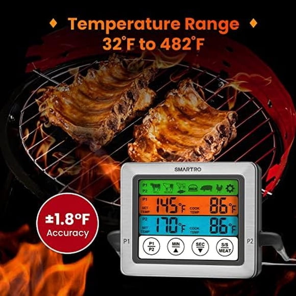 Termómetro Digital SMARTRO ST54 Doble Sonda LCD Timer Parrilla