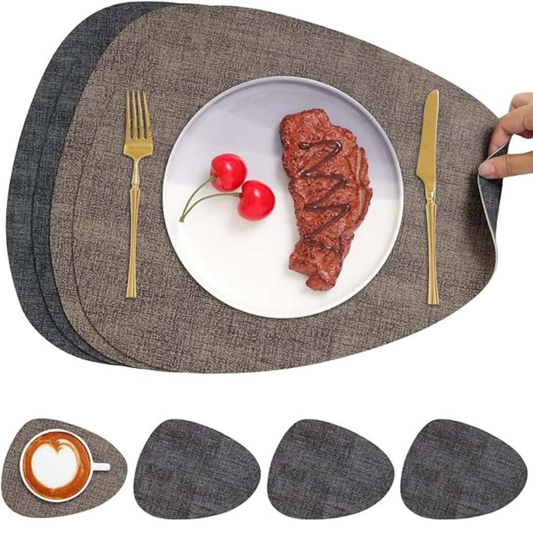 Aura Zeus - Set 4 Individuales + 4 Posavasos Impermeables Antimanchas 2 En 1