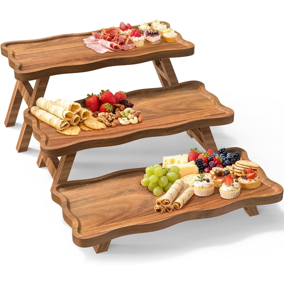 Soporte para Cupcakes QAUUQQ de Madera de Acacia de 3 Niveles Plegable