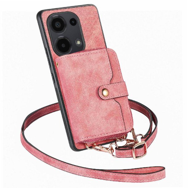 Funda Tipo Cartera con Correa Cruzada para Xiaomi Redmi Note 13 Pro 4G Protección Contra Golpes Rosa