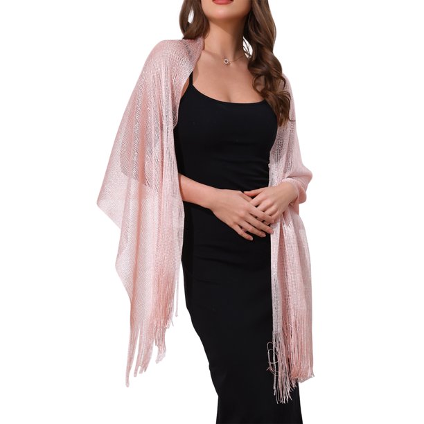INSPIRE CHIC Mujeres Chales y Envolturas para Vestidos de Noche Brillante Brillante Brillante Elegante para Fiesta de Boda Rosa Claro(Plata) 74.8"x17.7"(LxW)