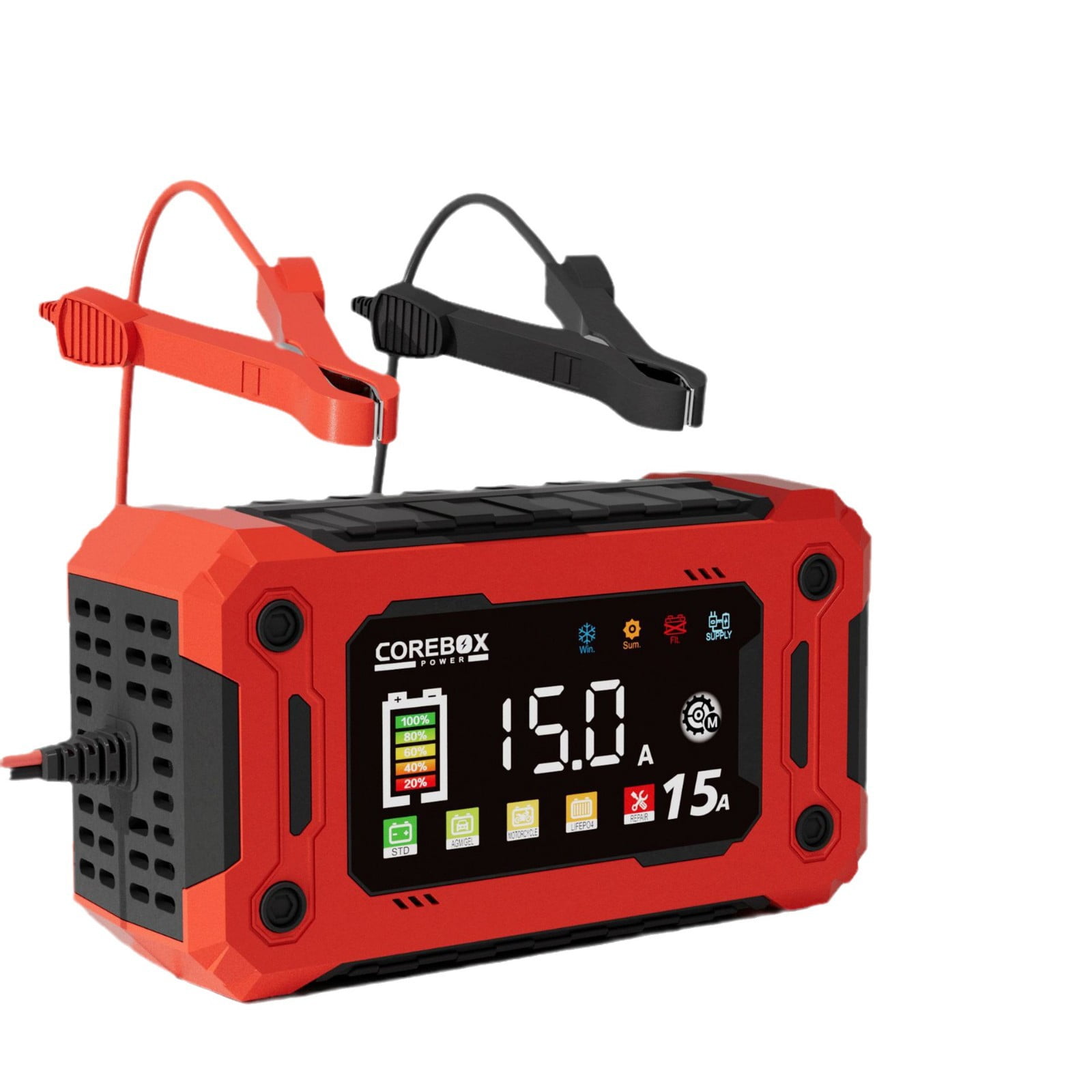 Xusx111 - Cargador De Batería De 15 Amperios, Batería De Fosfato De Hierro De Litio De 12v Cargador De Batería De Coche Cargador De Triquillo Mantenedor De Batería Inteligente W / Temp Compensación Pa