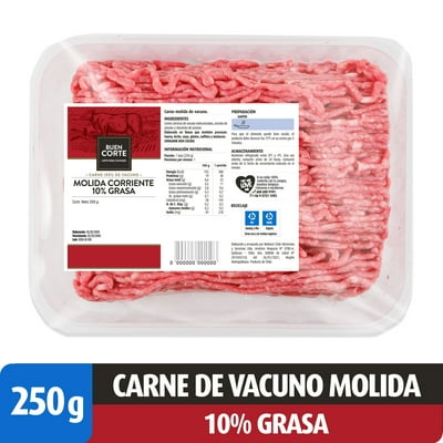 Carne De Vacuno Molida 10% Grasa Bandeja 250 G El Buen Corte