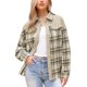 thumbnail image 1 of INSPIRE CHIC Chaqueta de Pana para Mujer, Camisa de Franela a Cuadros con Botones, Chaquetas Casual S Albaricoque, 1 of 6
