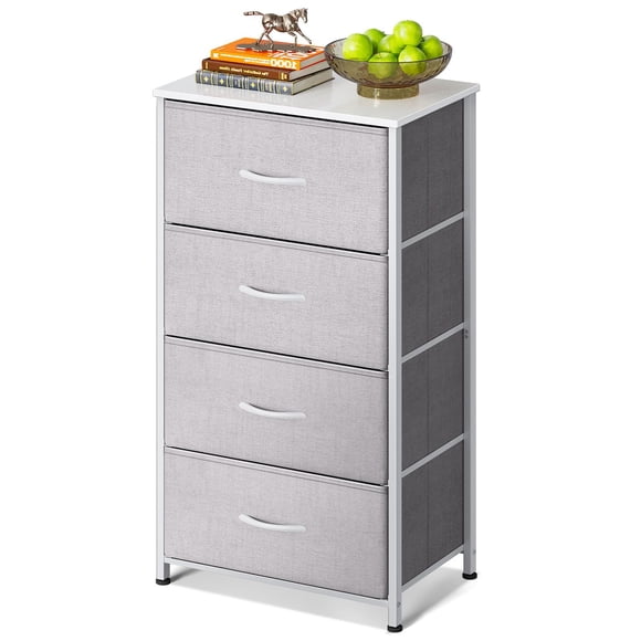 Cómoda AODK con 4 cajones de almacenamiento para dormitorio, color gris claro
