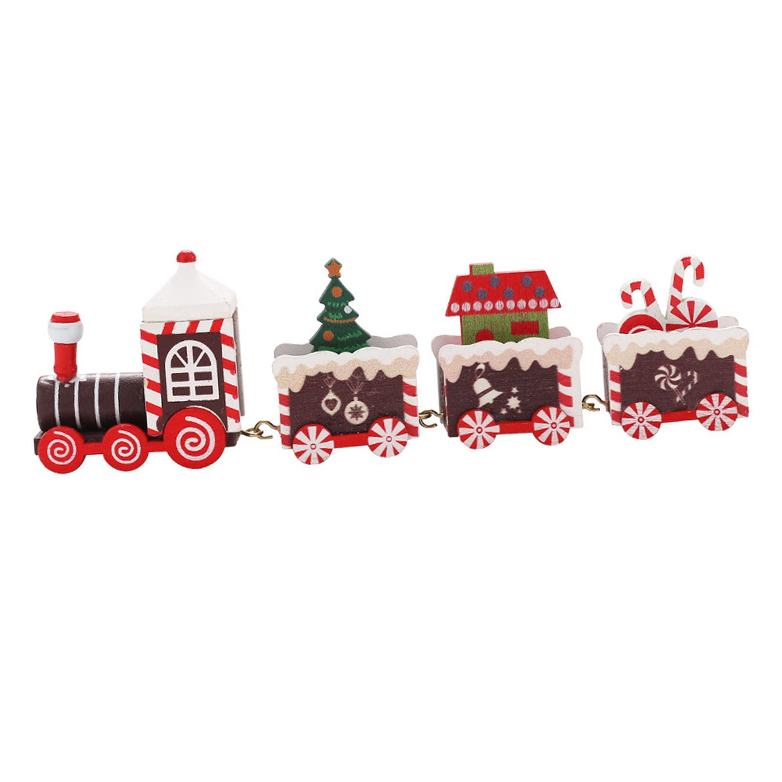 Bothyi - Juego De Decoración De Tren De Tren De Madera De Navidad Para Escritorio Al Aire Libre Rojo Blanco