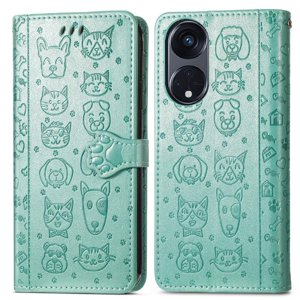 Funda Cartera Foxdock Para Oppo Reno 8T 5G , Flip Pu Con Relieve De Gatos Y Perros, Tarjetero Y Soporte