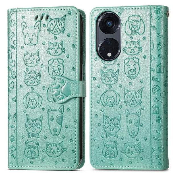 Funda Cartera FOXDOCK para OPPO Reno 8T 5G , Flip PU con Relieve de Gatos y Perros, Tarjetero y Soporte