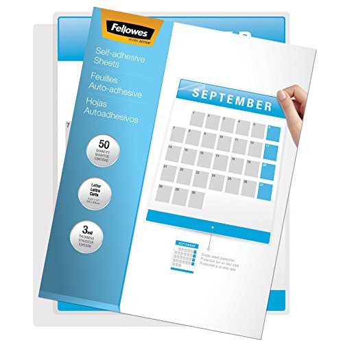 Láminas laminadoras Fellowes autoadhesivas, 9 x 12 mm, 3 mm, brillo, paquete de 50 unidades