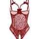 thumbnail image 1 of Erotic Floral Lace Bow Mesh Teddy, Hollow Out Open Bust Open Crotch Ruffle Bodysuit, Women's Sexy Lingerie & Underwear, 1 of 3