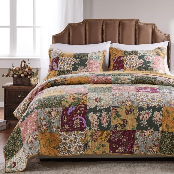 Juego de edredón Greenland Home, algodón con retazos antiguos y elegantes, 3 unidades