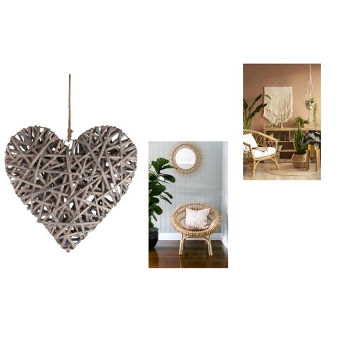 Genérico - Set 3 Corazon Mimbre Colgante Adorno Moderno Nordico Lau