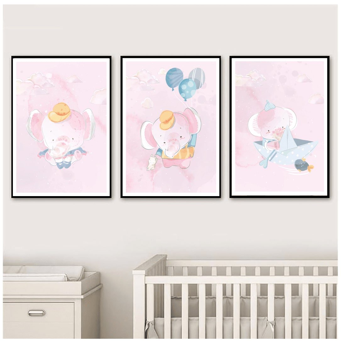 Genérico - Cuadros Decorativos Para Niña De Elefante Pack X 3 Uds 35x50 Cm C/u