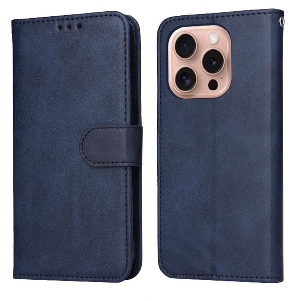 Funda Billetera para iPhone 16 Pro Max con Porta Tarjetas y Soporte Ajustable Azul